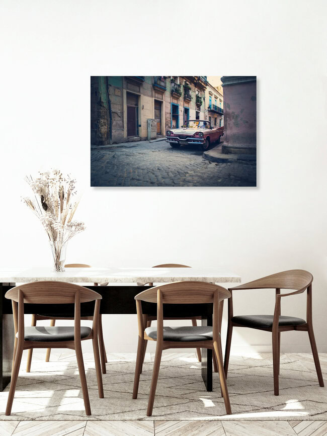 Old Havana with pink oldtimer, Cuba – wall art by Franz Sussbauer as Poster or Acrylic Glass Print