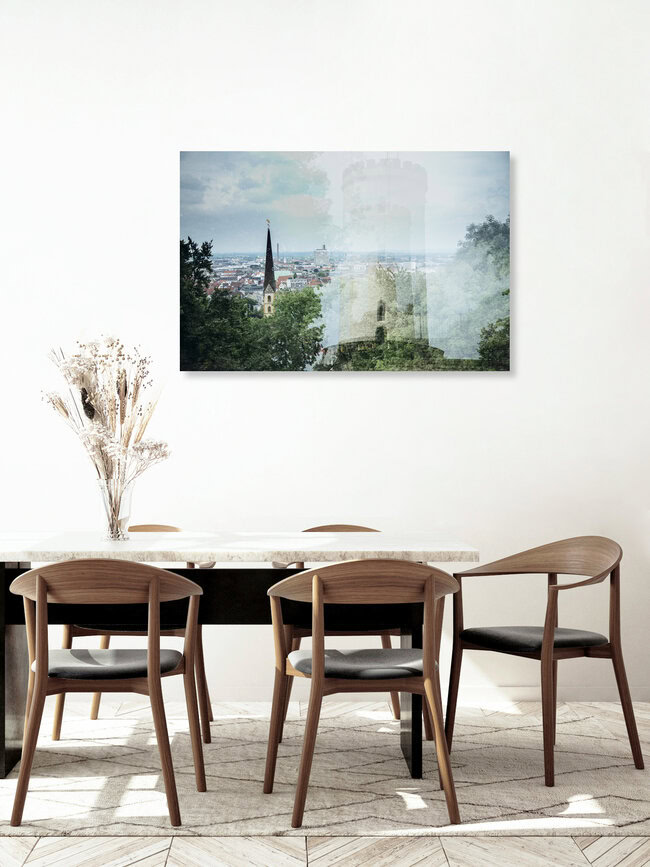 Sparrenburg und Neustädter Marienkirche in Bielefeld, Deutschland – Fotokunst von Nadja Jacke als Poster oder Acrylglasbild