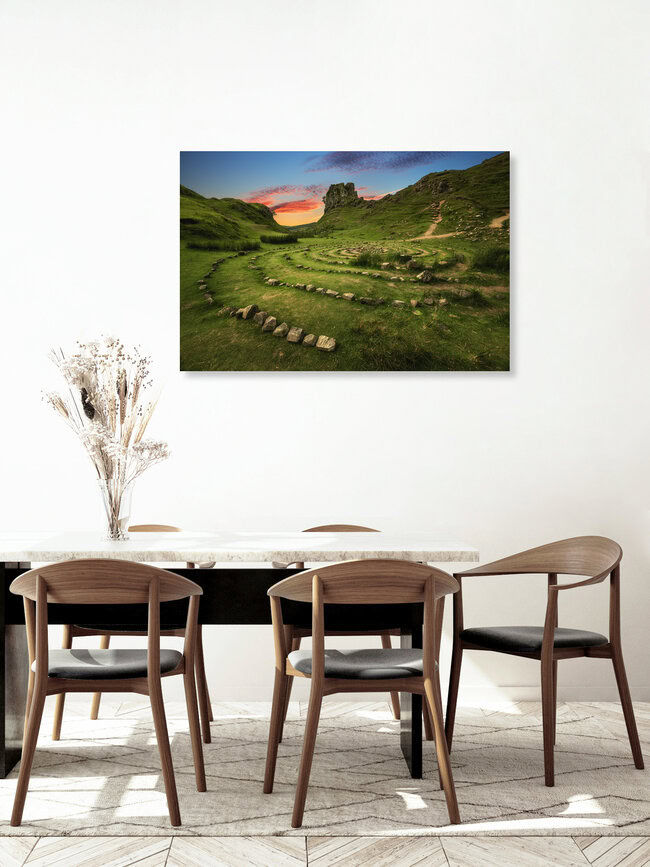 Fairy Glen Sunset on the Isle of Skye, United Kingdom – wall art by Jean Claude Castor as Poster or Acrylic Glass Print