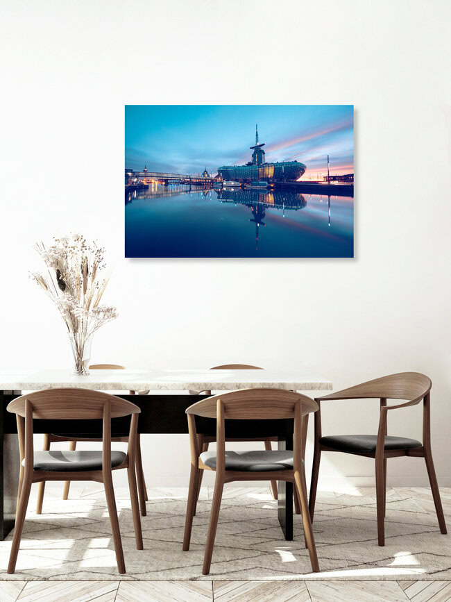 Climate house and reflection, Germany – wall art by Franz Sussbauer as Poster or Acrylic Glass Print