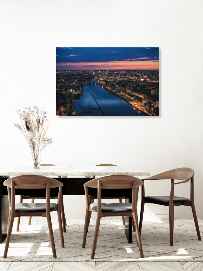 Berlin Skyline Blue Hour Spree View, Germany – wall art by Jean Claude Castor as Poster or Acrylic Glass Print