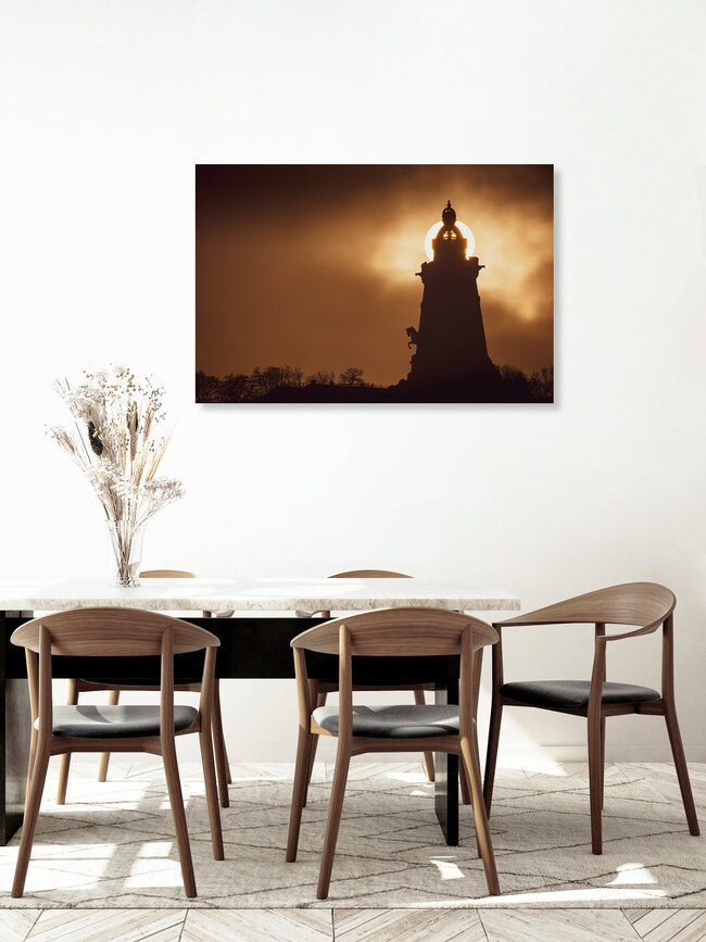 Kyffhäuser Denkmal im Nebel, Deutschland – Fotokunst von Martin Wasilewski als Poster oder Acrylglasbild