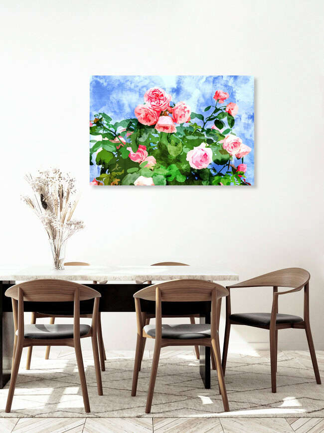 'Sweet Rose Garden, Nature Botanical Watercolor Painting, Summer Floral Plants Meadow' – Wall Art by Uma Gokhale as Poster or Acrylic Glass Print