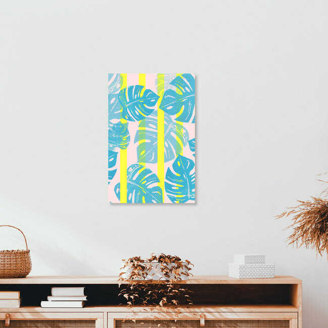 Wandbild 'Linocut Monstera Neon' – Kunst von Bianca Green als Poster oder Acrylglasbild