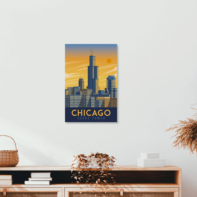 Chicago Sears Tower Vintage Travel Wandbild, Vereinigte Staaten – Fotokunst von François Beutier als Poster oder Acrylglasbild