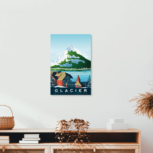 Glacier National Park Vintage Travel Wandbild, Vereinigte Staaten – Fotokunst von François Beutier als Poster oder Acrylglasbild
