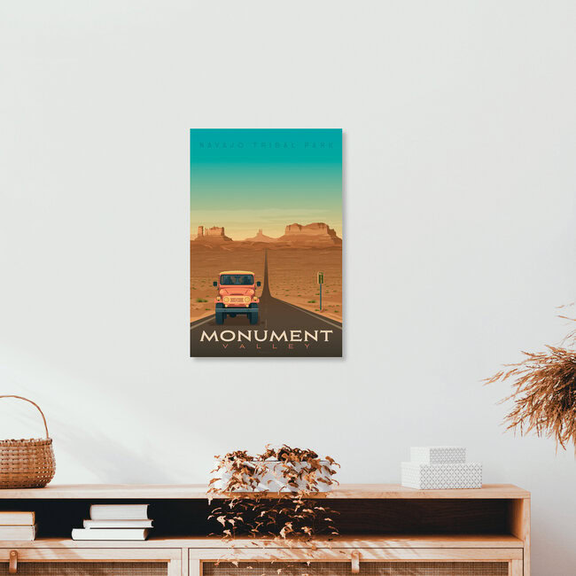 Monument Valley Vintage Travel Wandbild, Vereinigte Staaten – Fotokunst von François Beutier als Poster oder Acrylglasbild