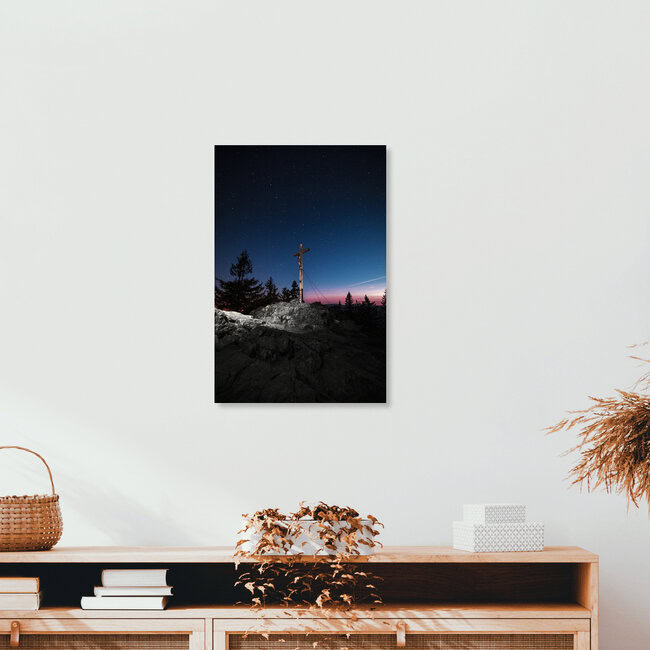 Morgenrot am Gipfelkreuz, Deutschland – Fotokunst von Florian Eichinger als Poster oder Acrylglasbild