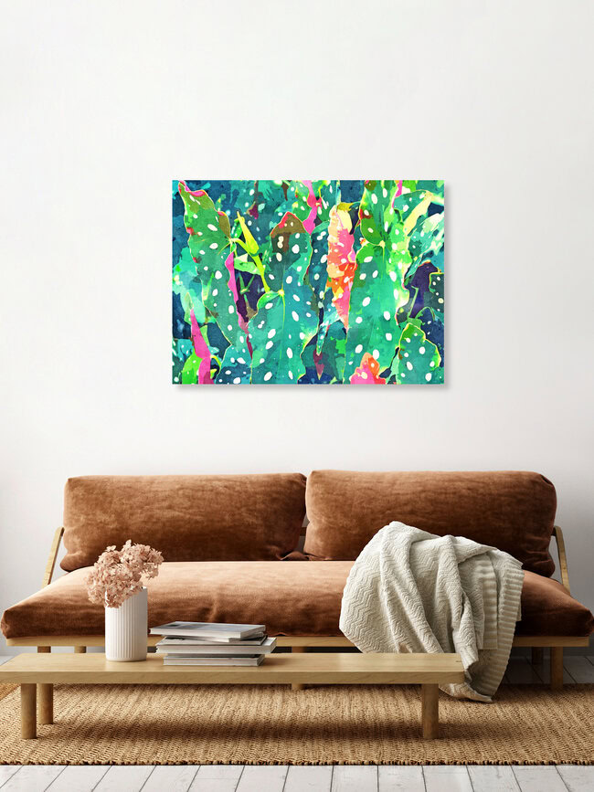 Wandbild 'Polka Dots Tropical Plant' – Kunst von Uma Gokhale als Poster oder Acrylglasbild