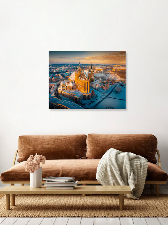 Erfurter Dom im Winterkleid, Deutschland – Fotokunst von Dennis Schmelz als Poster oder Acrylglasbild