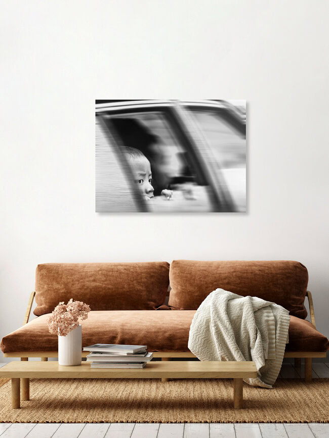 Child looking out of car window, Cameron Highlands, Malaysia, Malaysia – wall art by Ursula Fleiß, Foto - Fuks as Poster or Acrylic Glass Print