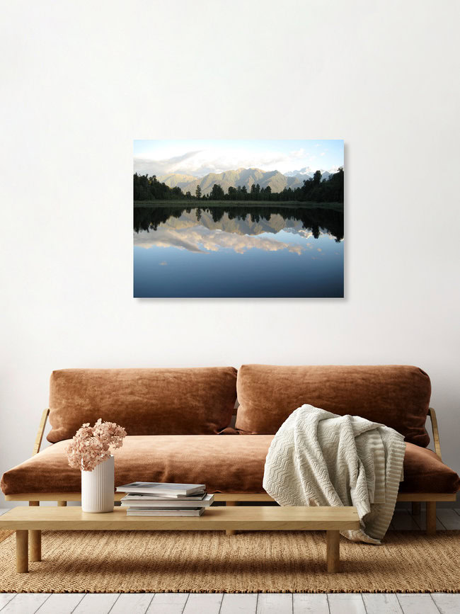 Lake Matheson, New Zealand, Neuseeland – Fotokunst von Melanie Cao als Poster oder Acrylglasbild
