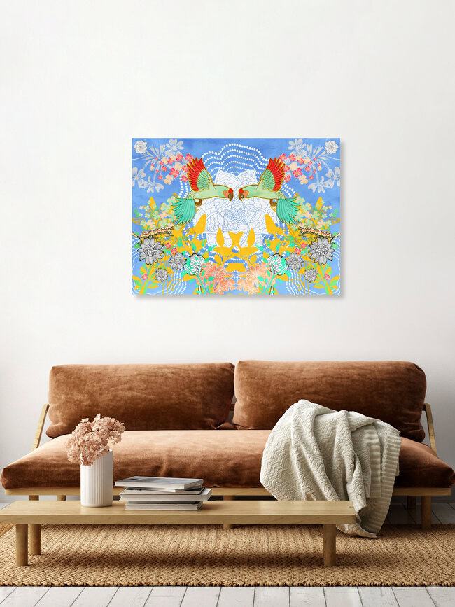 Wandbild 'Guacamayas' – Kunst von Catalina Villegas als Poster oder Acrylglasbild