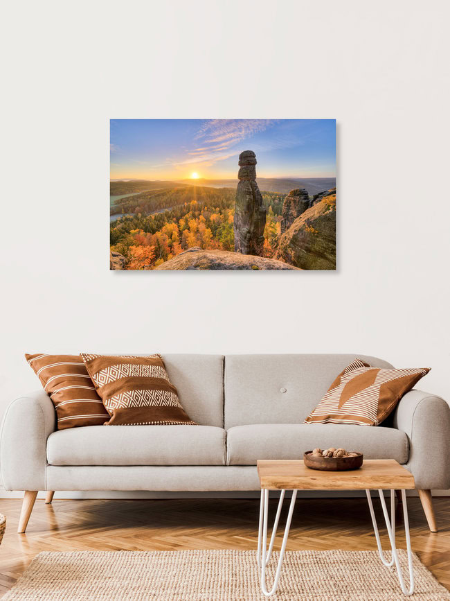 Barbarine in der Sächsischen Schweiz bei Sonnenaufgang, Deutschland – Fotokunst von Michael Valjak als Poster oder Acrylglasbild