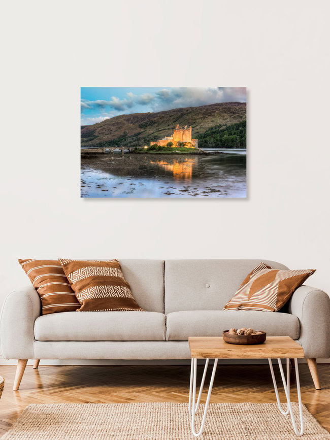 Eilean Donan Castle in Scotland in the evening, United Kingdom – wall art by Michael Valjak as Poster or Acrylic Glass Print
