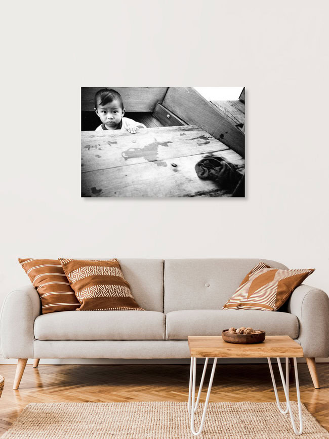 Vietnamesischer Junge im Boot, Vietnam – wall art by Jacqy Gantenbrink as Poster or Acrylic Glass Print