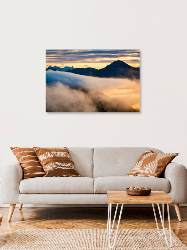 Loferer Steinberge und Hohe Salve im Sonnenaufgang, Österreich – Fotokunst von Martin Wasilewski als Poster oder Acrylglasbild