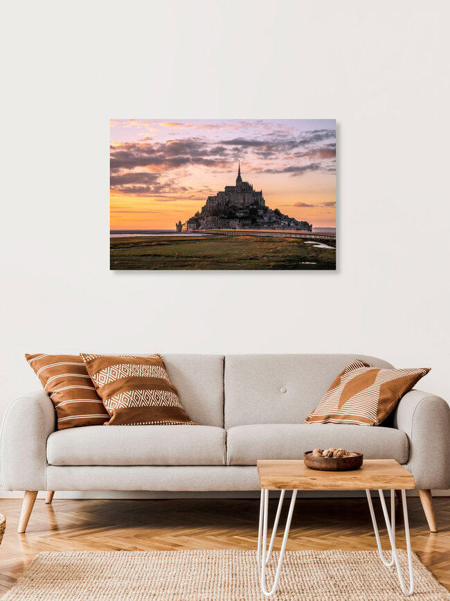 Sonnenuntergang Le Mont Saint Michel Normandie, Frankreich – Fotokunst von Achim Thomae als Poster oder Acrylglasbild
