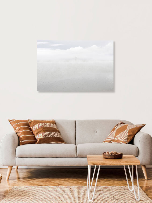 Tree in Fog, Mongolei – Fotokunst von Schoo Flemming als Poster oder Acrylglasbild