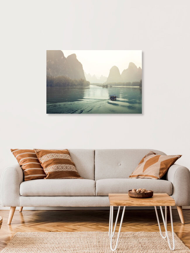 Der Li Fluss im Nebel, China – Fotokunst von Victoria Knobloch als Poster oder Acrylglasbild