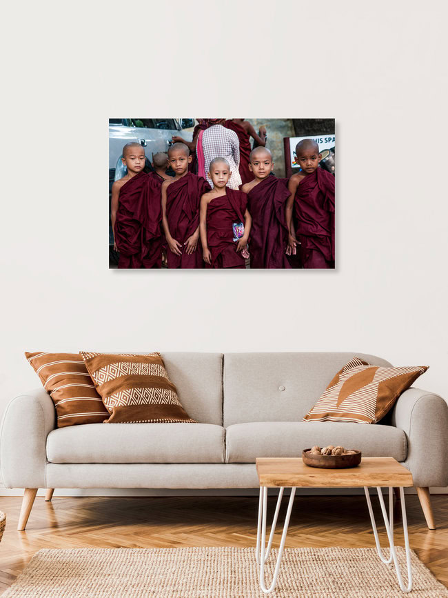 Young Monks, Myanmar – wall art by Juan Pablito Bassi as Poster or Acrylic Glass Print