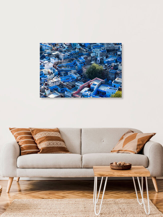 Die blaue Stadt, Indien – Fotokunst von Sebastian Rost als Poster oder Acrylglasbild