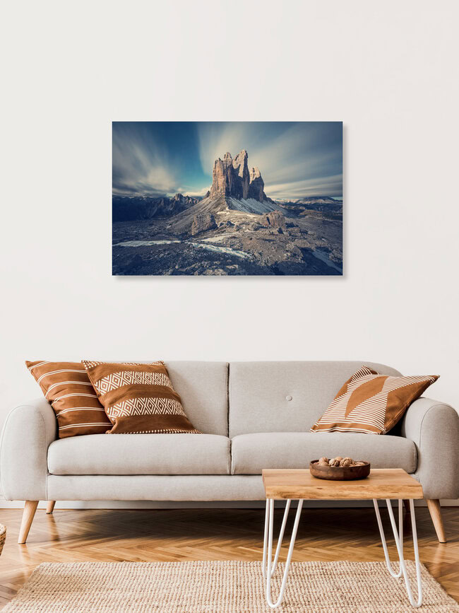 Die Drei Zinnen im Profil, Italien – Fotokunst von Franz Sussbauer als Poster oder Acrylglasbild