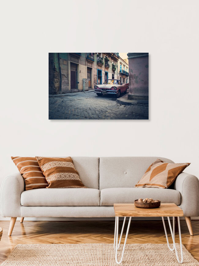 Old Havana with pink oldtimer, Cuba – wall art by Franz Sussbauer as Poster or Acrylic Glass Print
