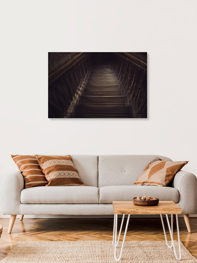 Holztreppen abwärts, Deutschland – Fotokunst von Nadja Jacke als Poster oder Acrylglasbild