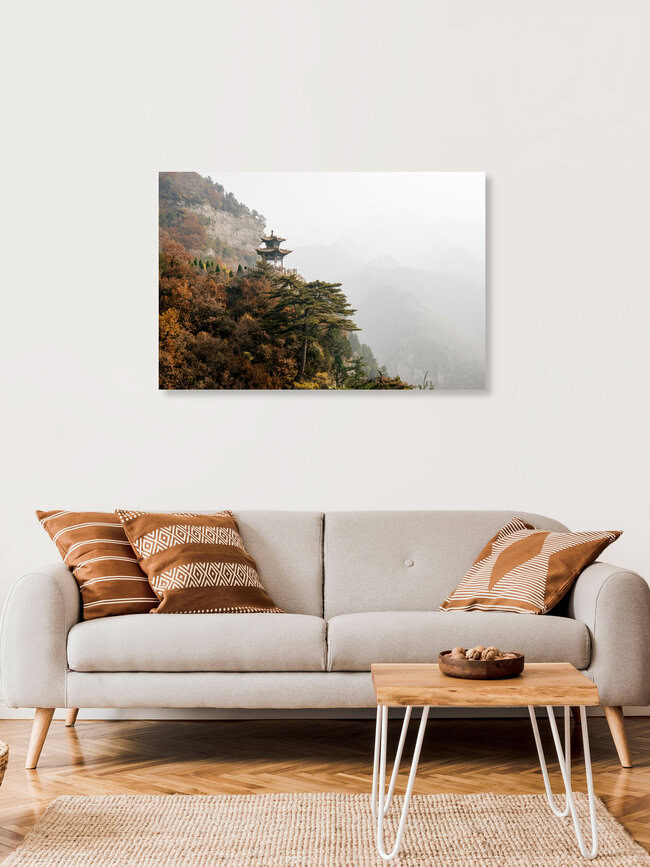 Pagode // Mian Shan Gebirge, China, China – Fotokunst von Manuel Gros als Poster oder Acrylglasbild