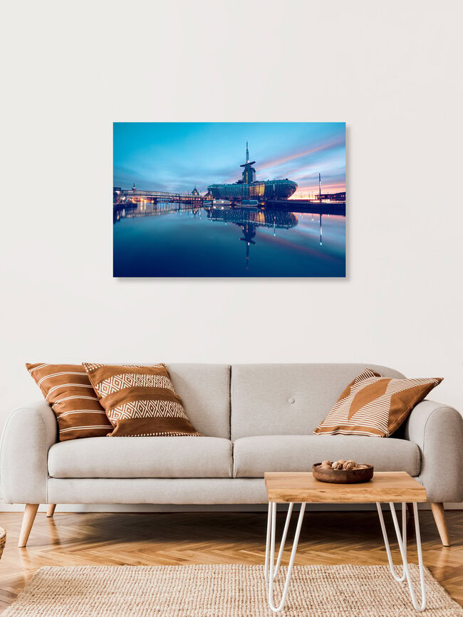 Climate house and reflection, Germany – wall art by Franz Sussbauer as Poster or Acrylic Glass Print