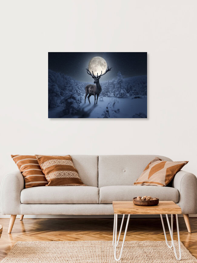 The deer and the moon, Germany – wall art by Oliver Henze as Poster or Acrylic Glass Print