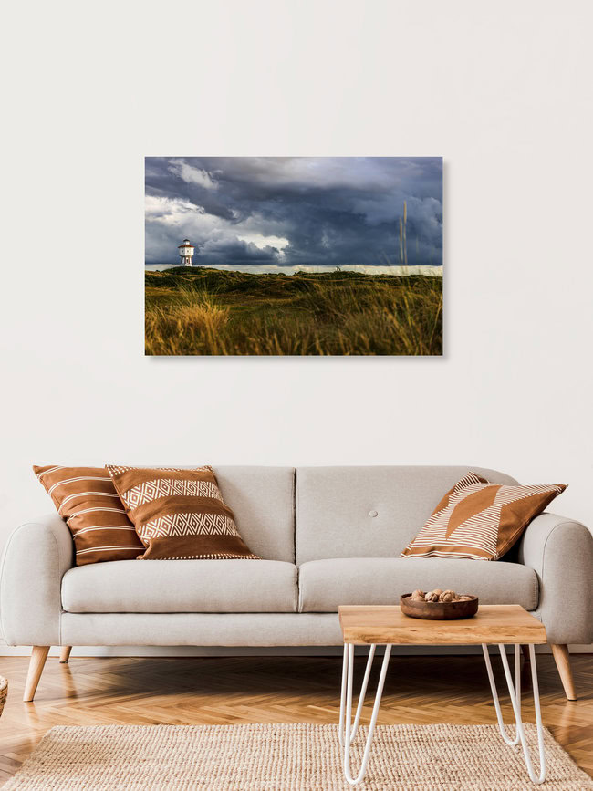 Landschaft mit Wasserturm auf Langeoog A, Deutschland – Fotokunst von Franzel Drepper als Poster oder Acrylglasbild