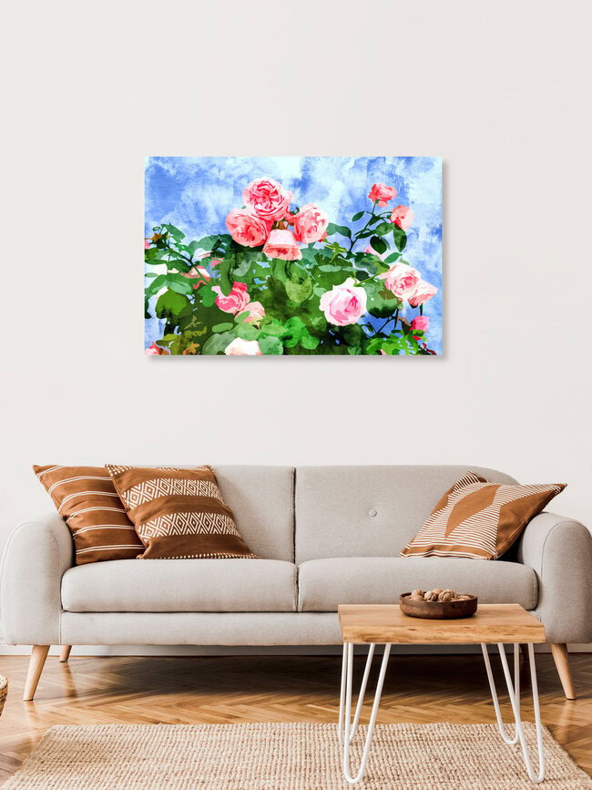 'Sweet Rose Garden, Nature Botanical Watercolor Painting, Summer Floral Plants Meadow' – Wall Art by Uma Gokhale as Poster or Acrylic Glass Print