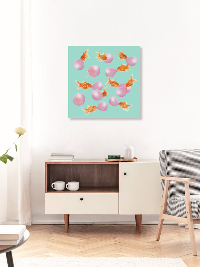 'Bubblegum Goldfish' – Wall Art by Jonas Loose as Poster or Acrylic Glass Print