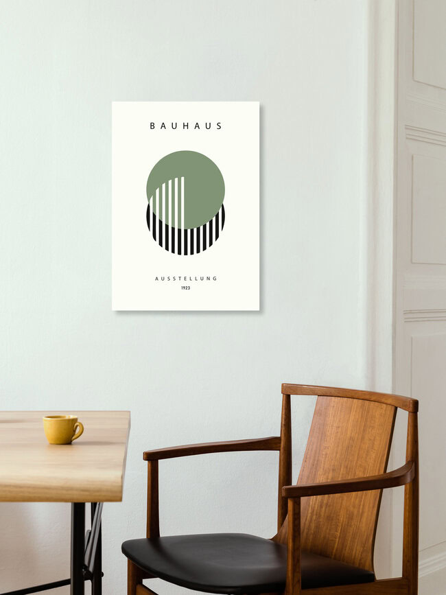 Wandbild 'Bauhaus Ausstellung 1923 Vintage Design Poster schwarz-beige-grün' – Kunst von Bauhaus Collection als Poster oder Acrylglasbild