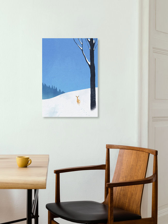 Wandbild 'Reh im Schnee' – Kunst von Henry Rivers als Poster oder Acrylglasbild