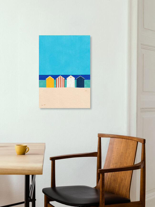 'Beach Cabins' – Wall Art by Henry Rivers as Poster or Acrylic Glass Print