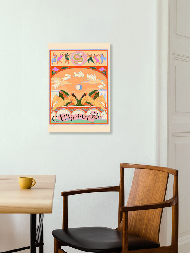Wandbild 'Rabbit Jumps Over The Moon' – Kunst von Arty Guava als Poster oder Acrylglasbild