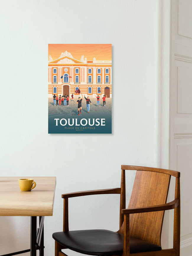 Wandbild 'Toulouse Place du Capitole France Travel Poster Art Print' – Kunst von François Beutier als Poster oder Acrylglasbild