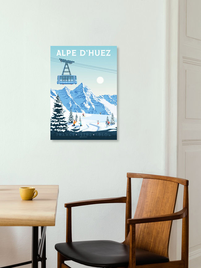 Wandbild 'Alpe d'Huez Ski resort France Travel poster art print' – Kunst von François Beutier als Poster oder Acrylglasbild