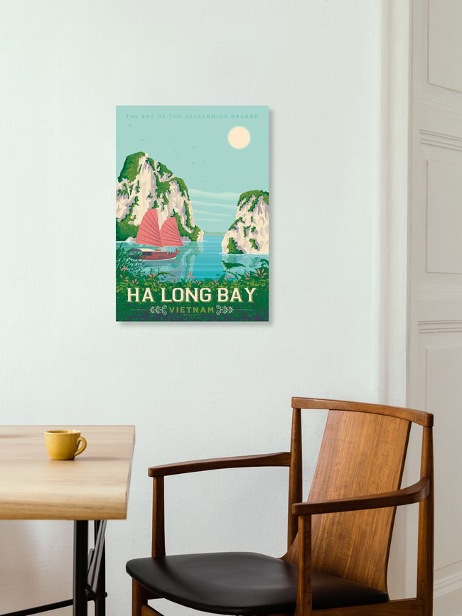 Wandbild 'Ha Long Bay Vietnam Travel Poster Art Print' – Kunst von François Beutier als Poster oder Acrylglasbild