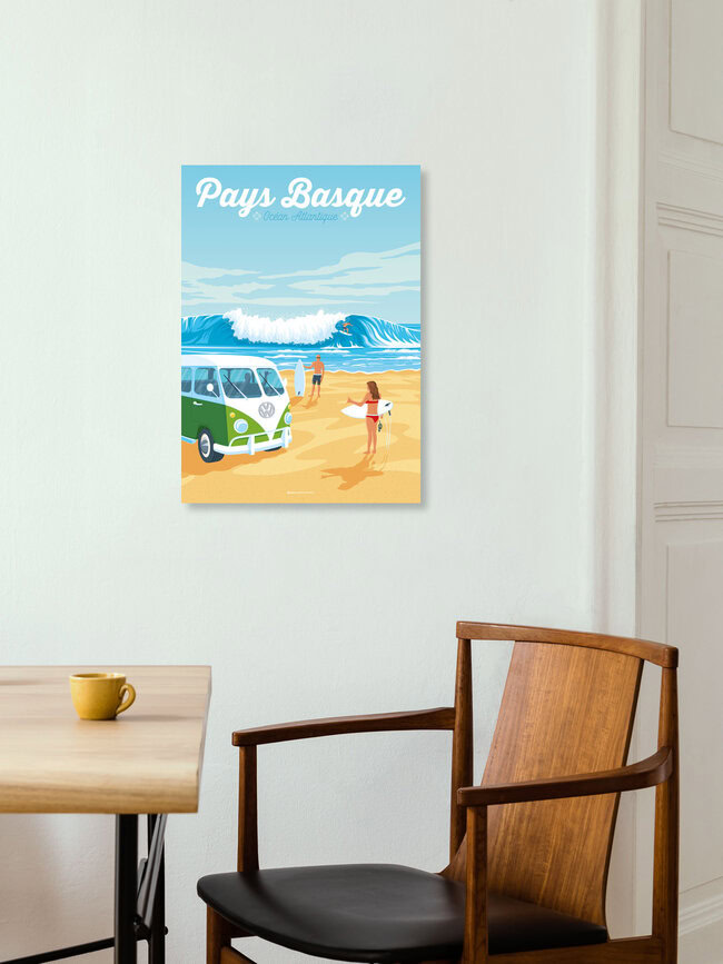 Wandbild 'Basque Country beach travel poster art print' – Kunst von François Beutier als Poster oder Acrylglasbild