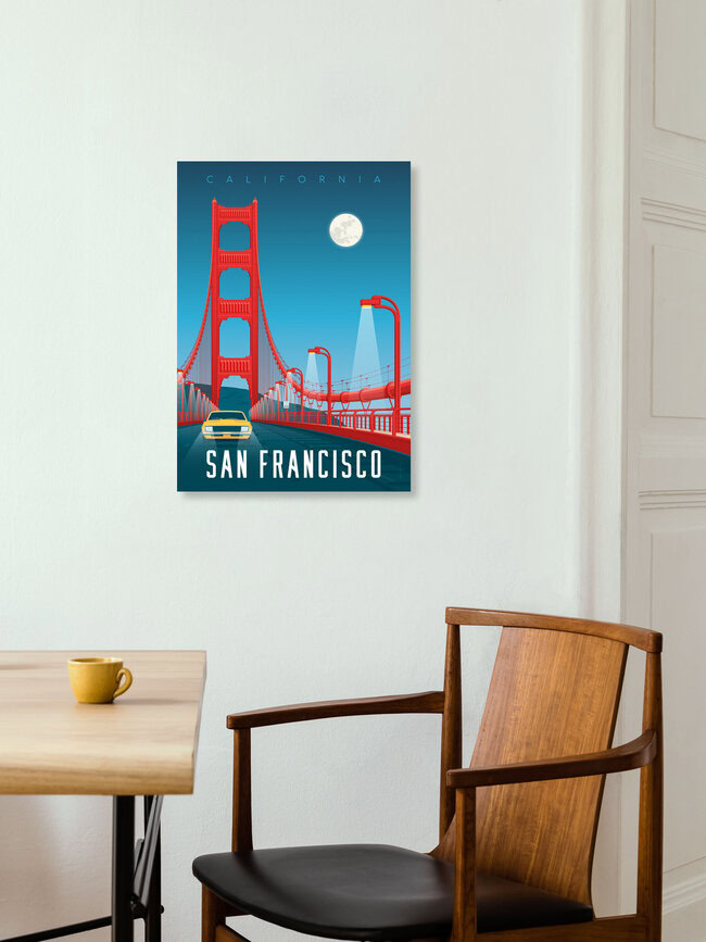 Wandbild 'San Francisco Golden Gate Bridge California Travel Poster Art Print' – Kunst von François Beutier als Poster oder Acrylglasbild