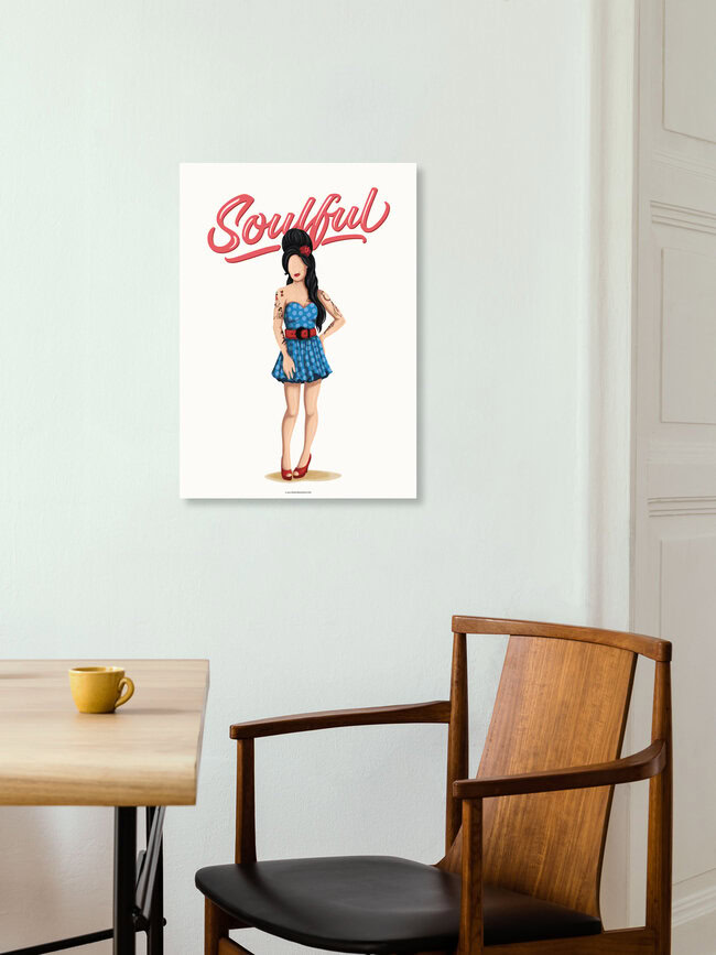Wandbild 'Amy Winehouse Soulful' – Kunst von Draw Me A Song - Reviews als Poster oder Acrylglasbild