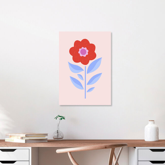 'Abstract Red Flower and Blue Leaves' – Wall Art by Melissa Donne as Poster or Acrylic Glass Print