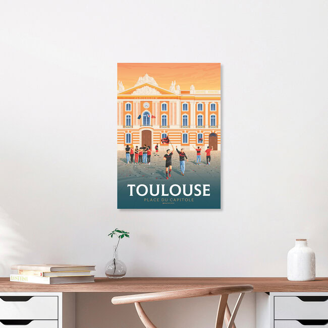 Wandbild 'Toulouse Place du Capitole France Travel Poster Art Print' – Kunst von François Beutier als Poster oder Acrylglasbild