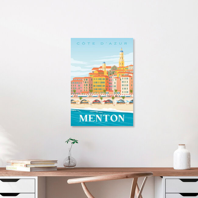 Wandbild 'Menton French Riviera France Travel Poster Art Print' – Kunst von François Beutier als Poster oder Acrylglasbild
