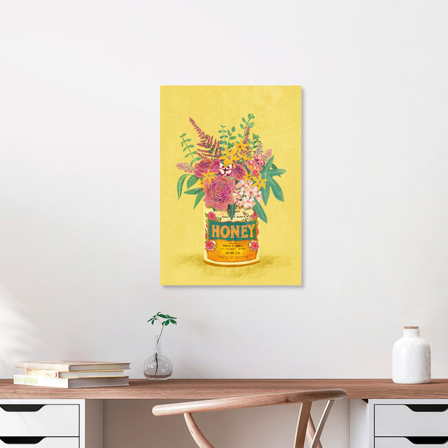 Wandbild 'Blumen in einer vintage Honig Dose' – Kunst von Raissa Oltmanns als Poster oder Acrylglasbild
