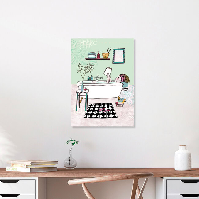 Wandbild 'Lesen! 3: Lesen in der Badewanne' – Kunst von Constanze Guhr als Poster oder Acrylglasbild